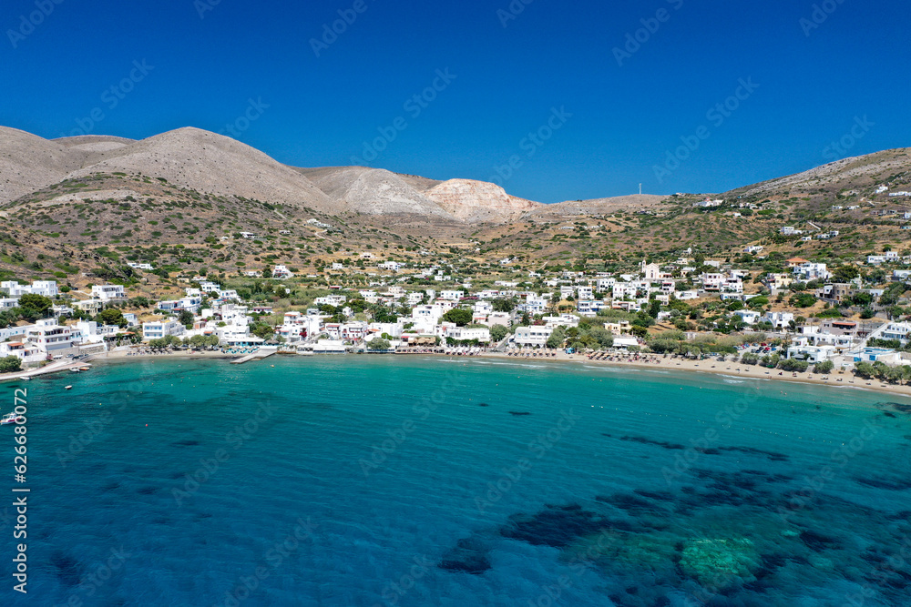 Aerial view of Kini Beach in Syros, Greece