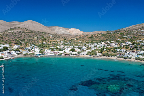 Aerial view of Kini Beach in Syros, Greece