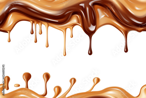 Melted chocolate dripping isolated on transparent background 