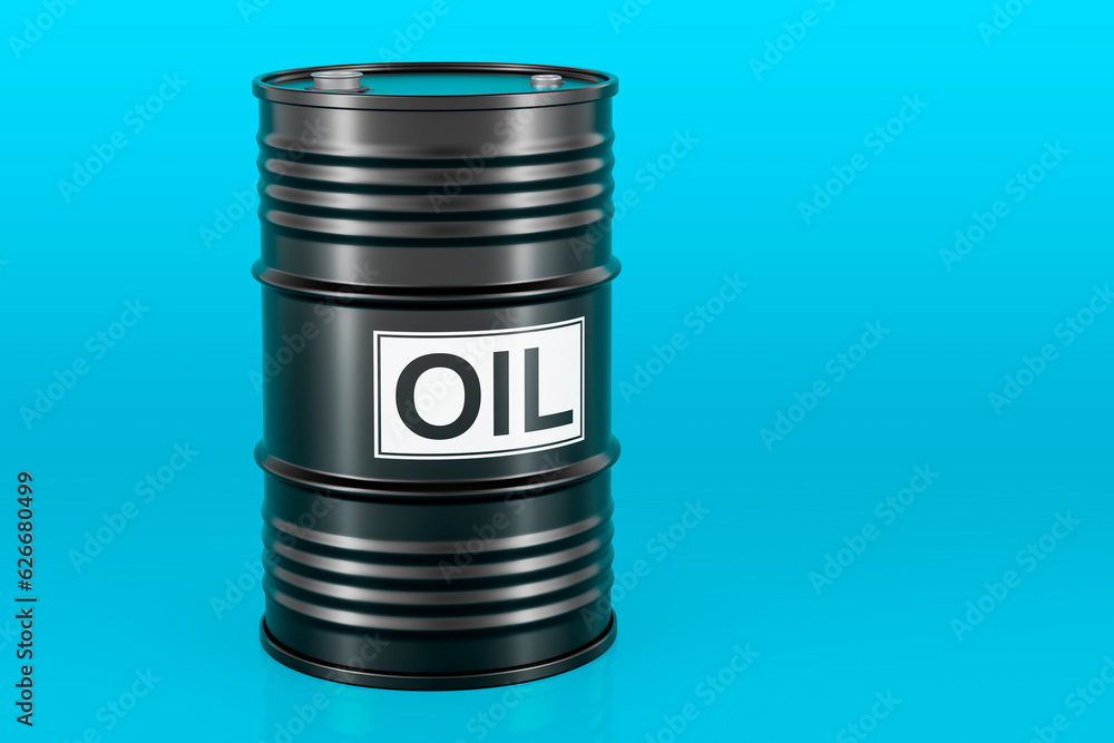 Oil barrel on blue background, 3D rendering Oil barrel on blue background, 3D rendering