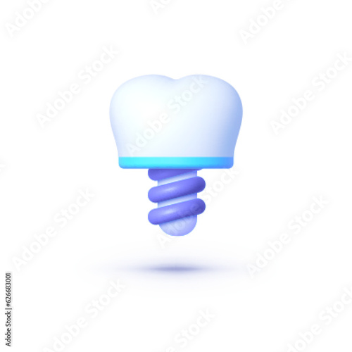 Tooth implant 3d on white background. Health, medicine symbol. Vector graphic illustration