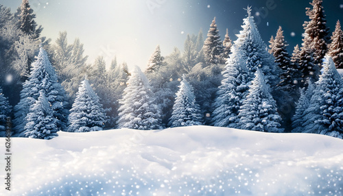 Christmas background with snowy fir trees