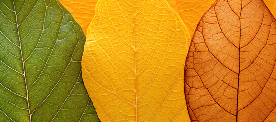 close up of autumn leaves. Multicolored fall leaves. Colorful autumn leaves. Macro leaf texture, digital ai