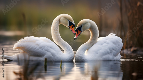 A tender moment of a swan gently preening its partner's feathers, exemplifying the beauty of affection and care Generative AI