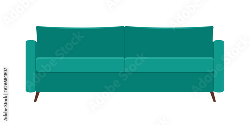 Green vector sofa in flat style. Soft medel vector illustration