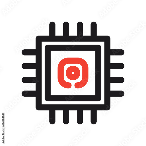 
Microchip icon. CPU, Central processing unit, computer processor, chip symbol in circle. Abstract technology logo. Simple round icon isolated on white background. Creative modern vector logo