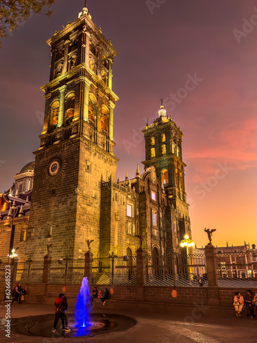 Konstfotografi Atardecer en la Catedral zócalo de puebla