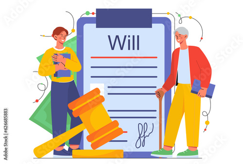 Old man with his will concept