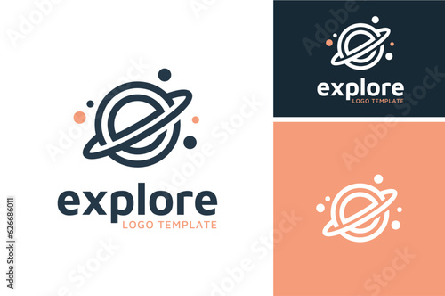 Galaxy Planet Orbit Space Initial Letter E for Earth Explore Expedition Exploration logo design
