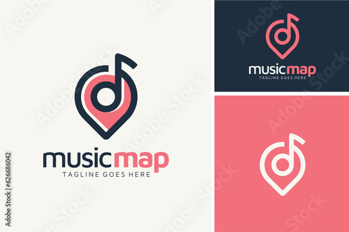 Musical Notes with GPS Pin Pointer for Find Music Store Address Location logo design