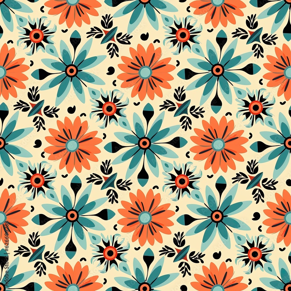Seamless pattern with decorative flowers in retro style. Vector illustration. Tile Seamless pattern with decorative flowers in retro style. Vector illustration. Tile