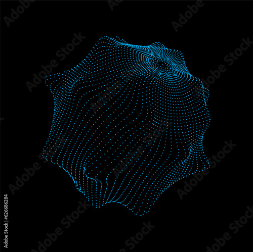 3d futuristic sphere and abstract dotted ball shape. Futuristic blue wire line structure, digital technology geometric vector sphere or cyber mesh ball shape. Dimensional grid abstract model