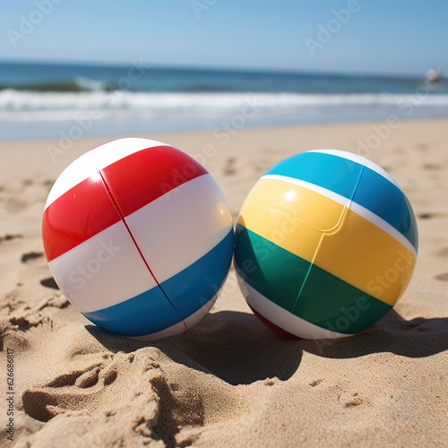 Sport Beach Volleyball colorful balls, AI generated image