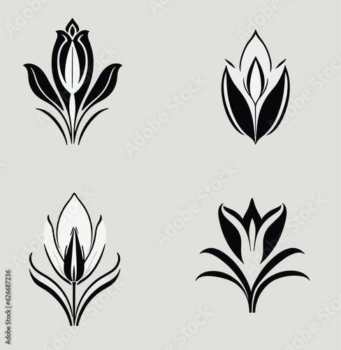 Lily lower icon logo set vector