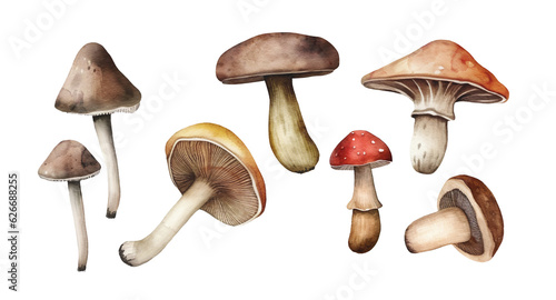 Botanical autumn forest mushroom watercolor set. hand painted watercolor