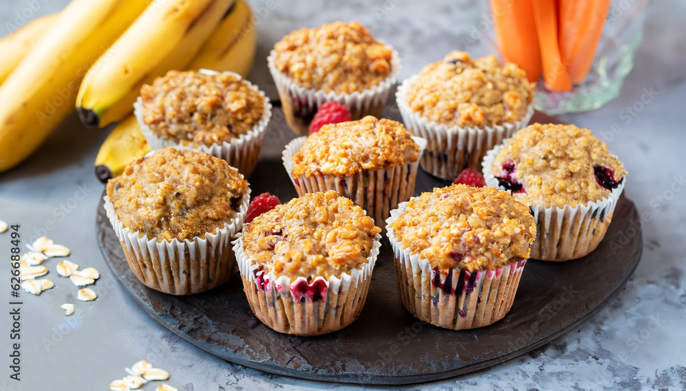 Vegan banana carrot muffins with oats and berries Vegan banana carrot muffins with oats and berries