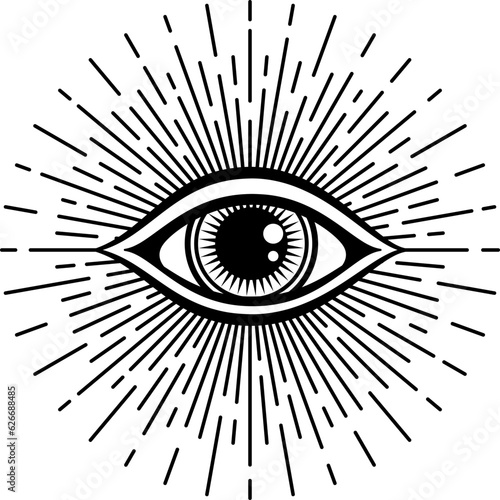 Blackwork tattoo flash isolated eye of providence, masonic symbol. All seeing eye, new world order. Sacred geometry, religion, spirituality, occultism