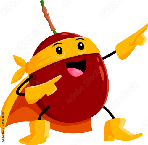 Cartoon passion fruit super hero and defender character. Isolated vector tropical fruit superhero personage wear costume bursting with flavor and color, ready to fight against evil and save the day