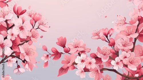Pink Cherry blossoms and falling petals flower. Watercolor, AI generated image © atapdesain