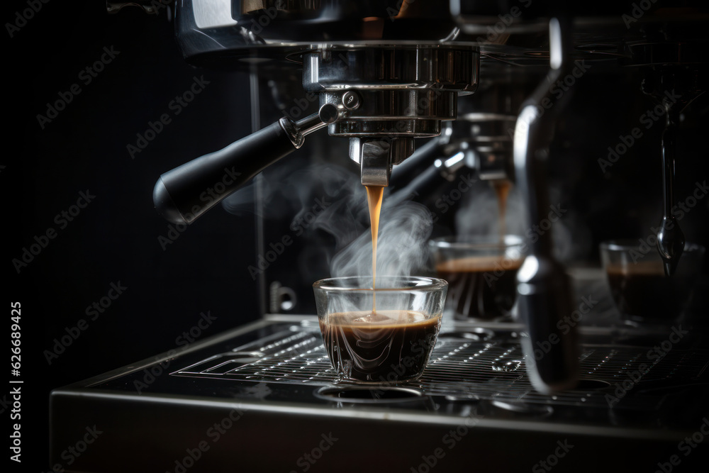 Professional-grade coffee machine brewing a delicious cup of coffee with a smooth and creamy finish is the ultimate coffee experience. AI Generative. Professional-grade coffee machine brewing a delicious cup of coffee with a smooth and creamy finish is the ultimate coffee experience. AI Generative.