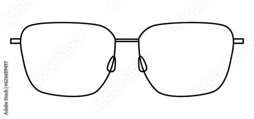 Barely There Rectangle frame glasses fashion accessory illustration. Sunglass front view for Men, women, unisex silhouette style, flat rim spectacles eyeglasses with lens sketch outline isolated