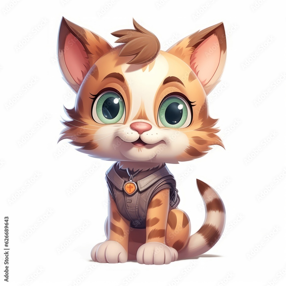Adorable and amusing cat character on white background, Generative AI