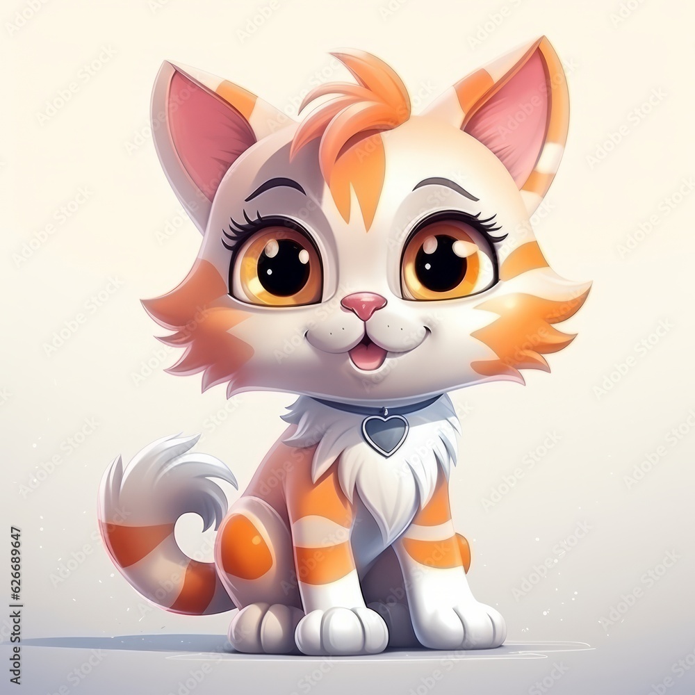 Fototapeta premium Adorable and amusing cat character on white background, Generative AI