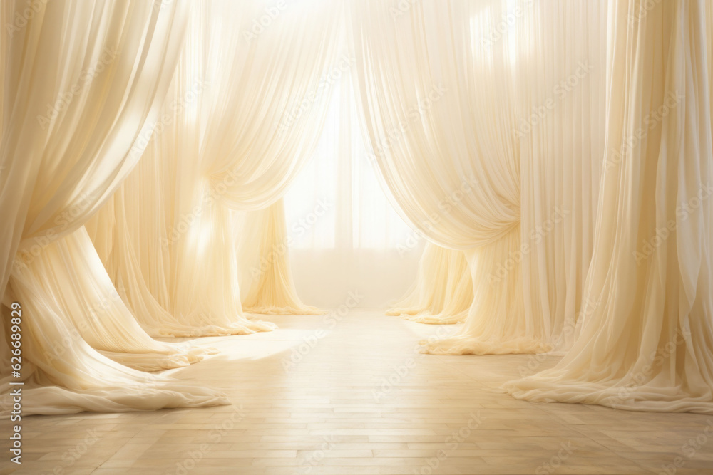 The transparent white curtains with soft bright light
