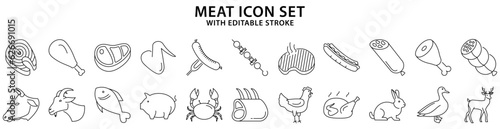 Meat icons. Set Icon About Meats. Line Icons. Vector Illustration. Editable Stroke.