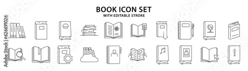Book Icons. Set Icon about book. Line Icons. Vector Illustration. Editable Stroke.