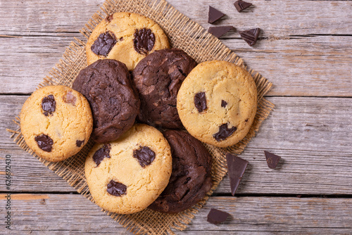 Group of homemade american chocolate cookies