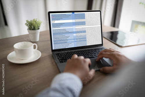 Obraz na płótnie business financial Spreadsheet Document Information Data Analyst Statistics Spreadsheet On Computer: Datum Chart Budget planning and billing