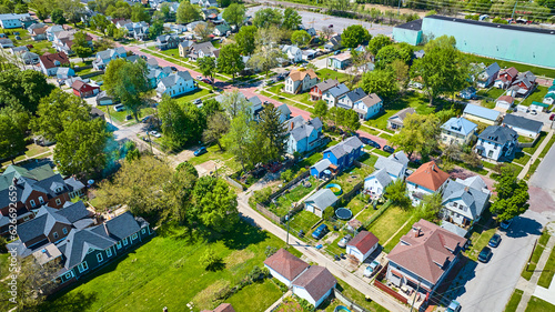 City housing neighborhood aerial village town in downtown area aerial landscape photo