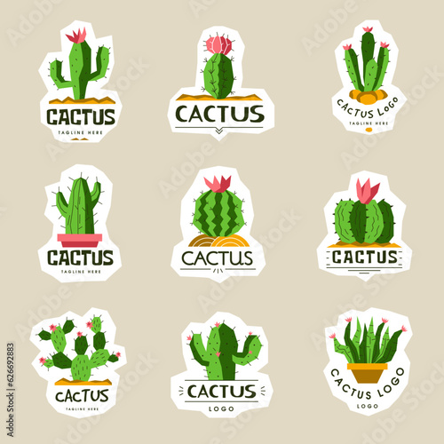 Cactus logo. Stylized wild perky plans with spike recent vector templates badges with place for text