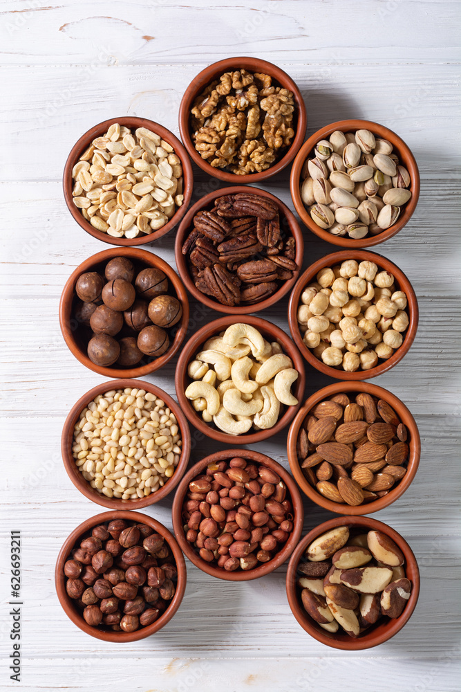 Mix of nuts in bowl . Food background Mix of nuts in bowl . Food background