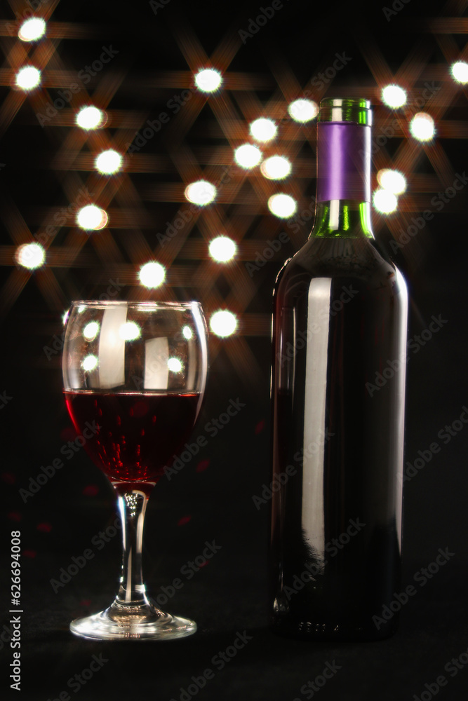 Red Wine Bottle & Cup with lights