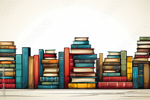 Illustrated piles of books in various sizes and colors Generative AI