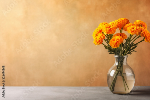 Wallpaper Mural Luminous Floral Canvas: Marigold Blooms Against a Soft Orange Wall, Generative AI Torontodigital.ca