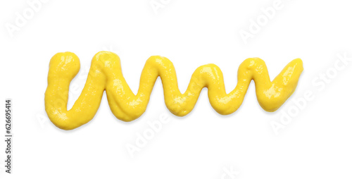 Smear of tasty mustard isolated on white, top view