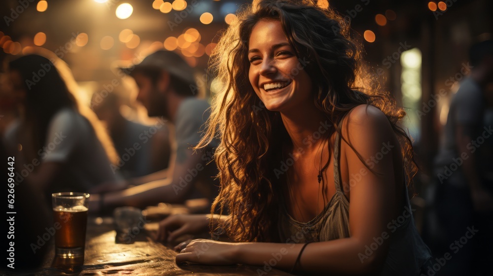 A group of people at a bar having fun. Generative AI. A group of people at a bar having fun. Generative AI.