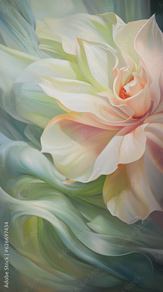 Soft Pastel Rose Abstract Background with Flowing Waves of Celadon Green Paint Texture - Generative AI