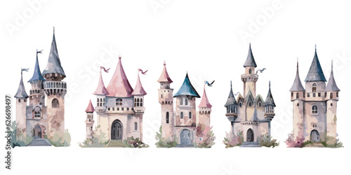 Watercolor beauty Fairytale Castle clipart for graphic 