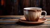 古いテーブルの上のコーヒーカップでコーヒータイム