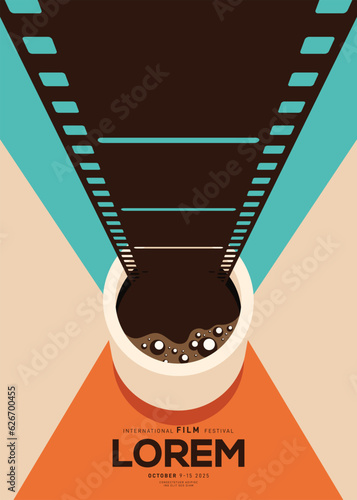 Movie and film festival poster template design with filmstrip