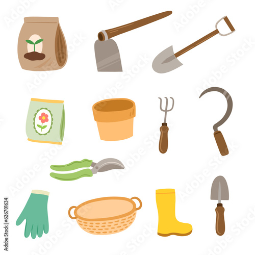 set of gardening tools illustration