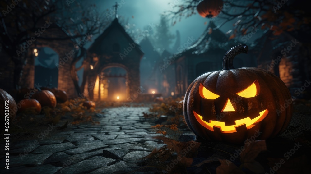 Halloween celebration background with pumpkin monster, light, and other decorations. Halloween celebration background with pumpkin monster, light, and other decorations.