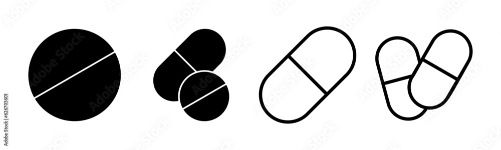 Pills icon set illustration. capsule icon. Drug sign and symbol Pills icon set illustration. capsule icon. Drug sign and symbol