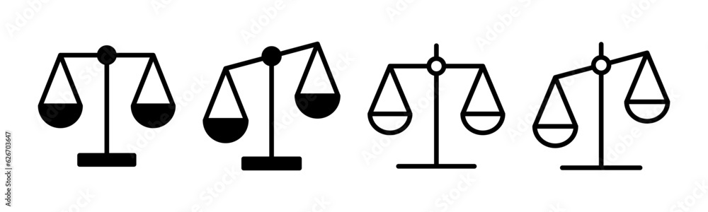 Scales icon set illustration. Law scale icon. Justice sign and symbol Scales icon set illustration. Law scale icon. Justice sign and symbol