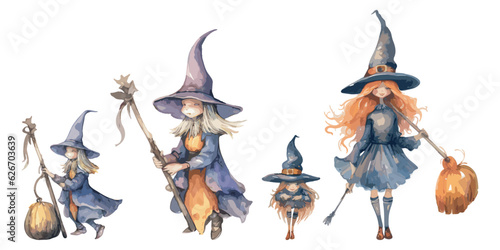 Watercolor witch character clipart for graphic resources