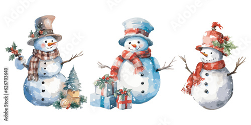 Watercolor Snowman Christmas clipart for graphic resources